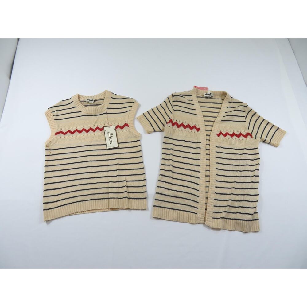 Addenda Acrylic Knit Top Blouse Set, Striped, Sz L 1970s